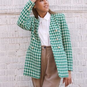 Green Houndstooth Women's Blazer
